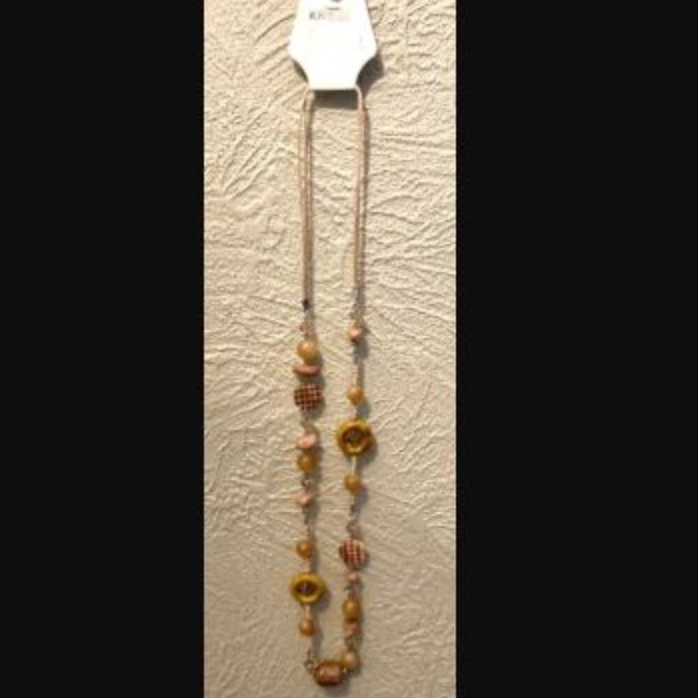 NEW! Krizia Jewelry Necklace Polished Stone & Beaded Knotted Twine 36” Slip On